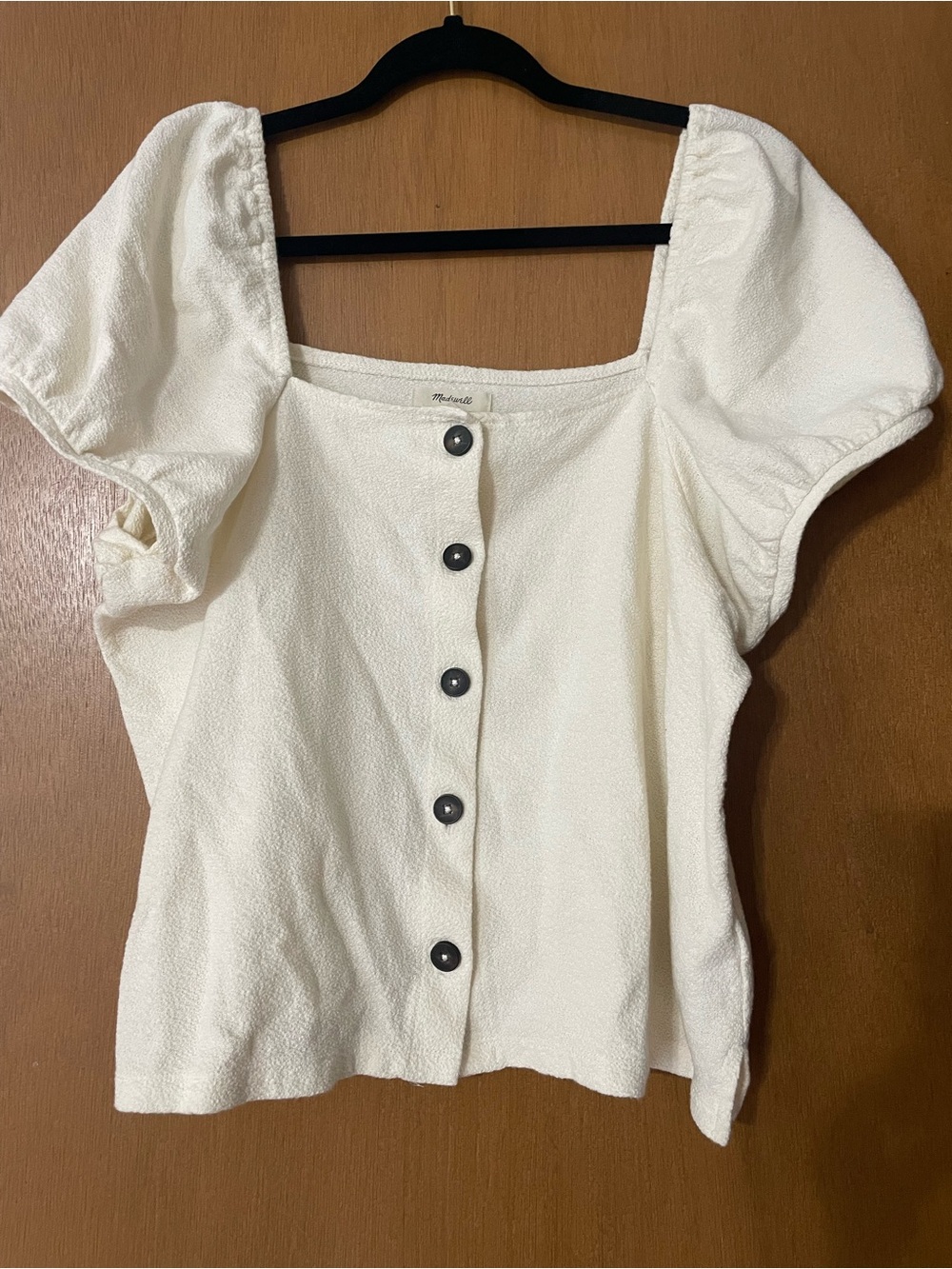 Textured Square-Neck Button Front Women's Top - White